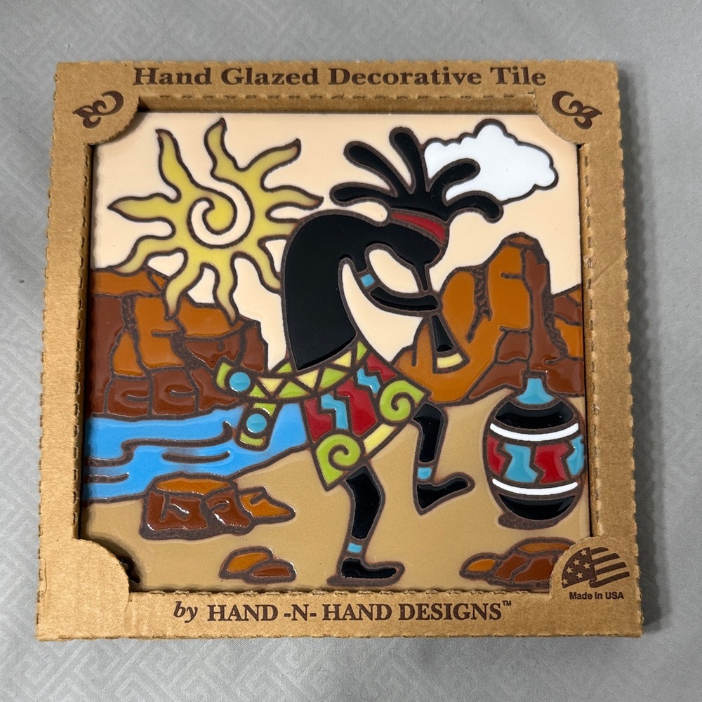 Earthtones Hand Glazed Decorative Tile Trivet  Kokopelli Design Indoor Outdoor